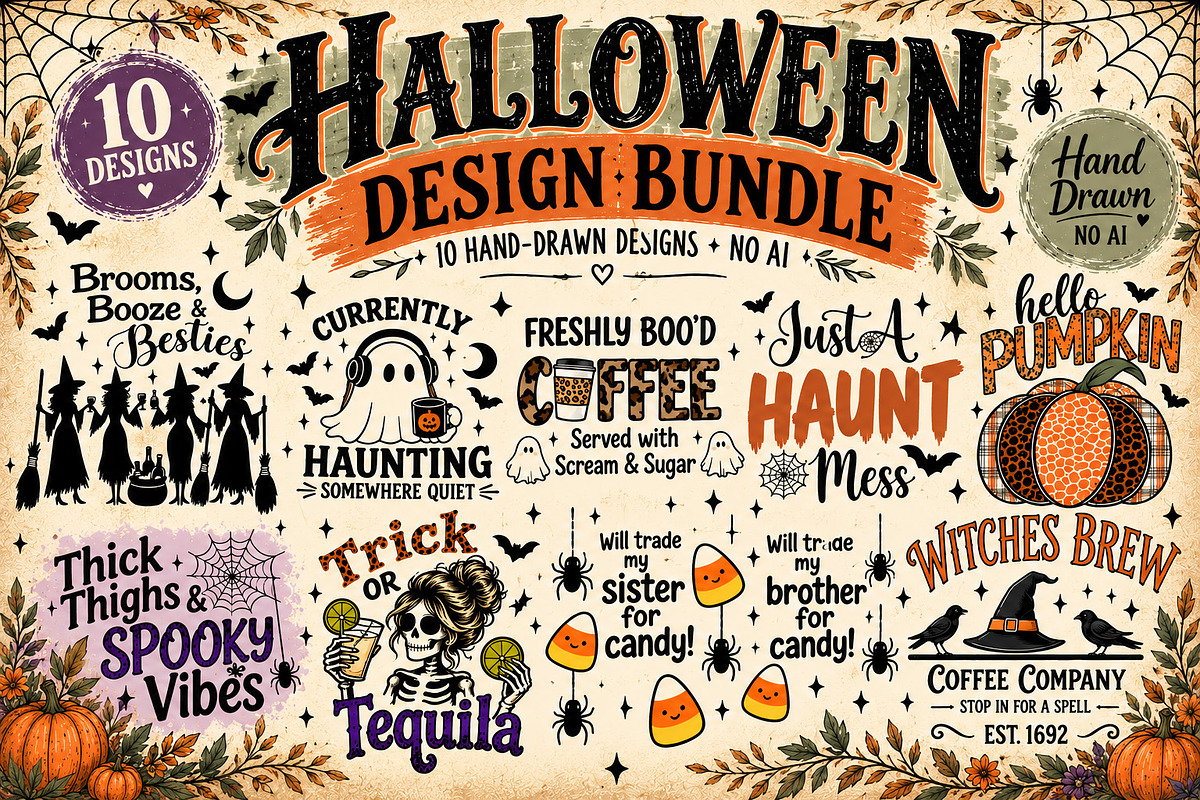 Halloween Bundle 10 HandDrawn Design, a Seasonal Illustration by Willow Paige Farms (Photo 1 of 3)