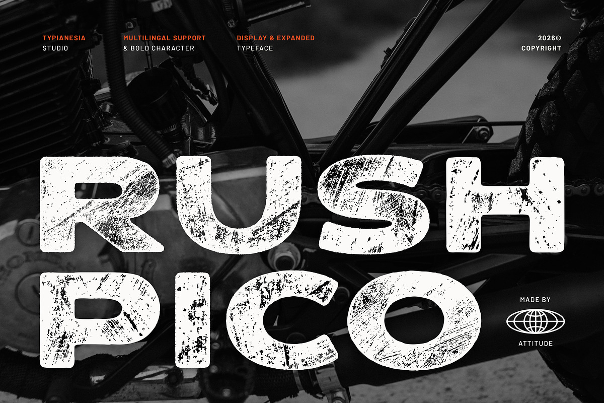 Rushpico - Bold Rough Stamp Font, a Sans Serif Font by Typia Nesia (Photo 1 of 11)