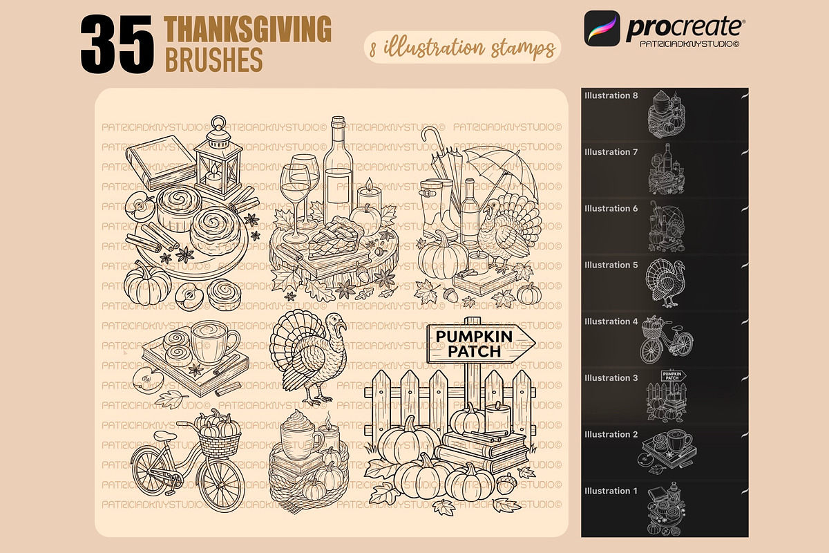 Thanksgiving brushes for Procreate, a Brush Add-On by PDknyStudio (Photo 2 of 5)