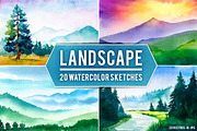 Landscape. Watercolor sketches., an Illustration by AlexGreenArt (Thumbnail 1 of 6)