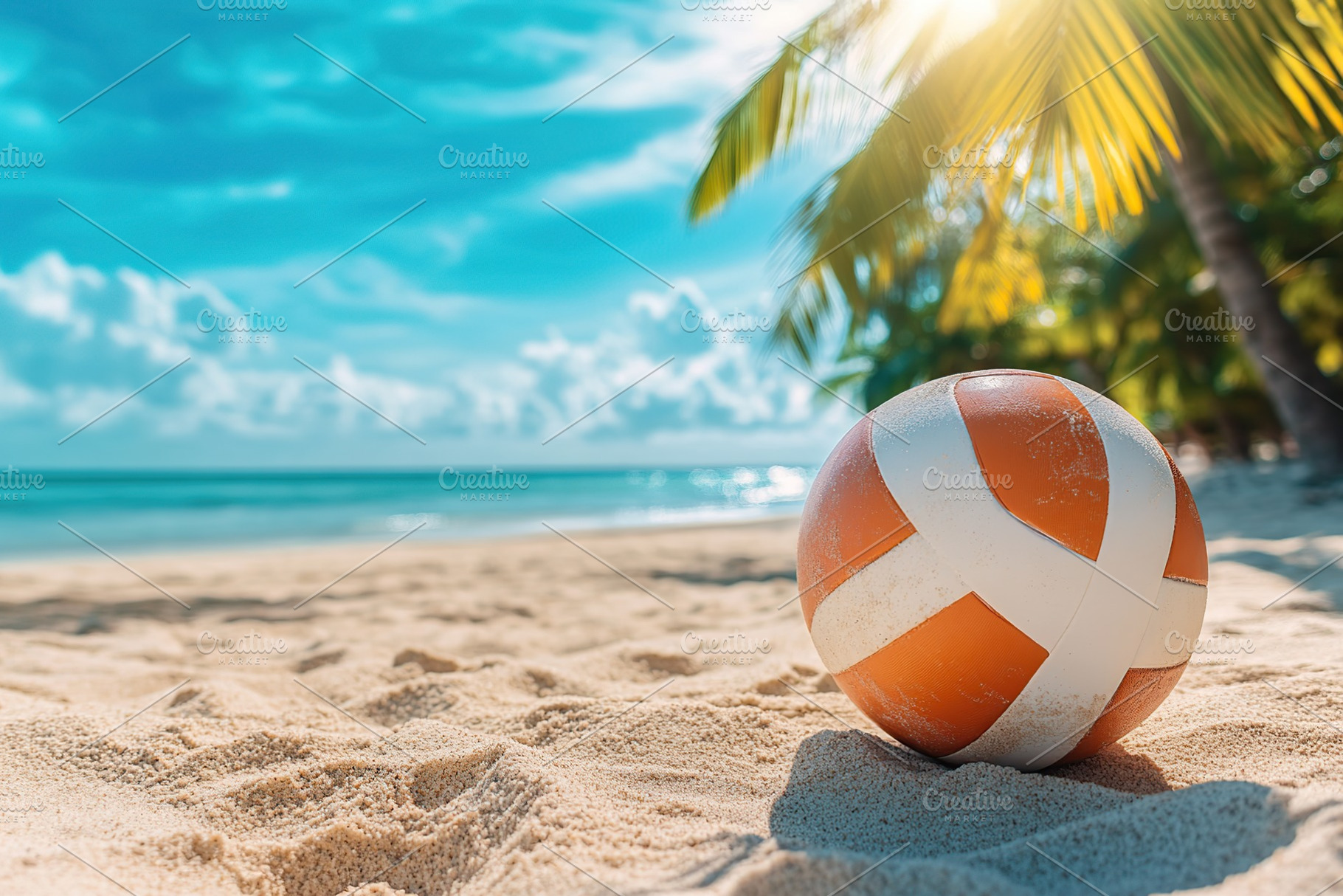 Volleyball resting in the sand on a beautiful beachfront under clear skies, a Sports & Recreation Photo by AlyaAnd