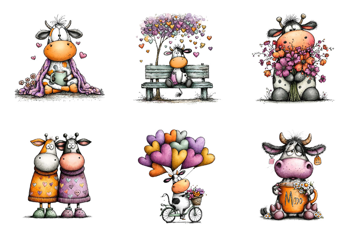 Whimsical Valentine Cow Clipart, an Illustration by CreationArt (Photo 6 of 6)