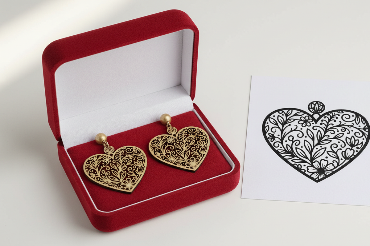 Heart Shape Earring Laser Cut File, an Illustration by Amazin_art (Photo 5 of 6)