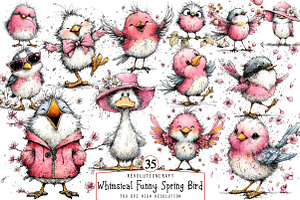Whimsical Funny Spring Bird Clipart, an Illustration by OK Design