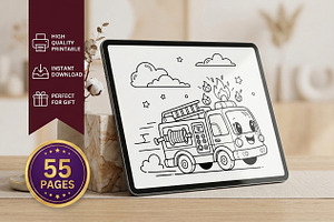 55 Emergency Vehicle Coloring Pages, a Transportation Illustration by ikarifq shop