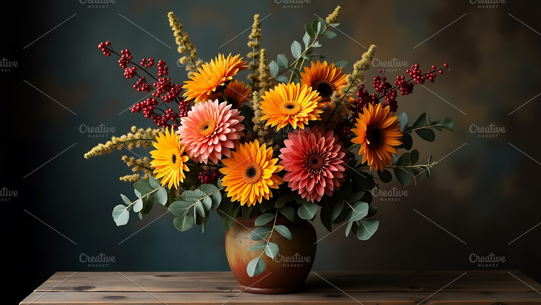 Vibrant autumn flower arrangement in, a Nature Photo by Artonix