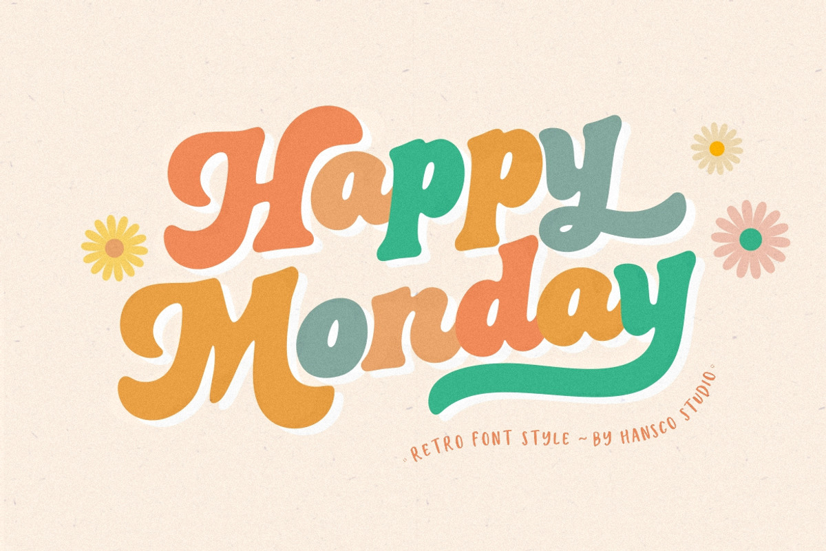 Happy Monday - Retro Groovy Fonts, a Sans Serif Font by HansCo Studio (Photo 1 of 10)