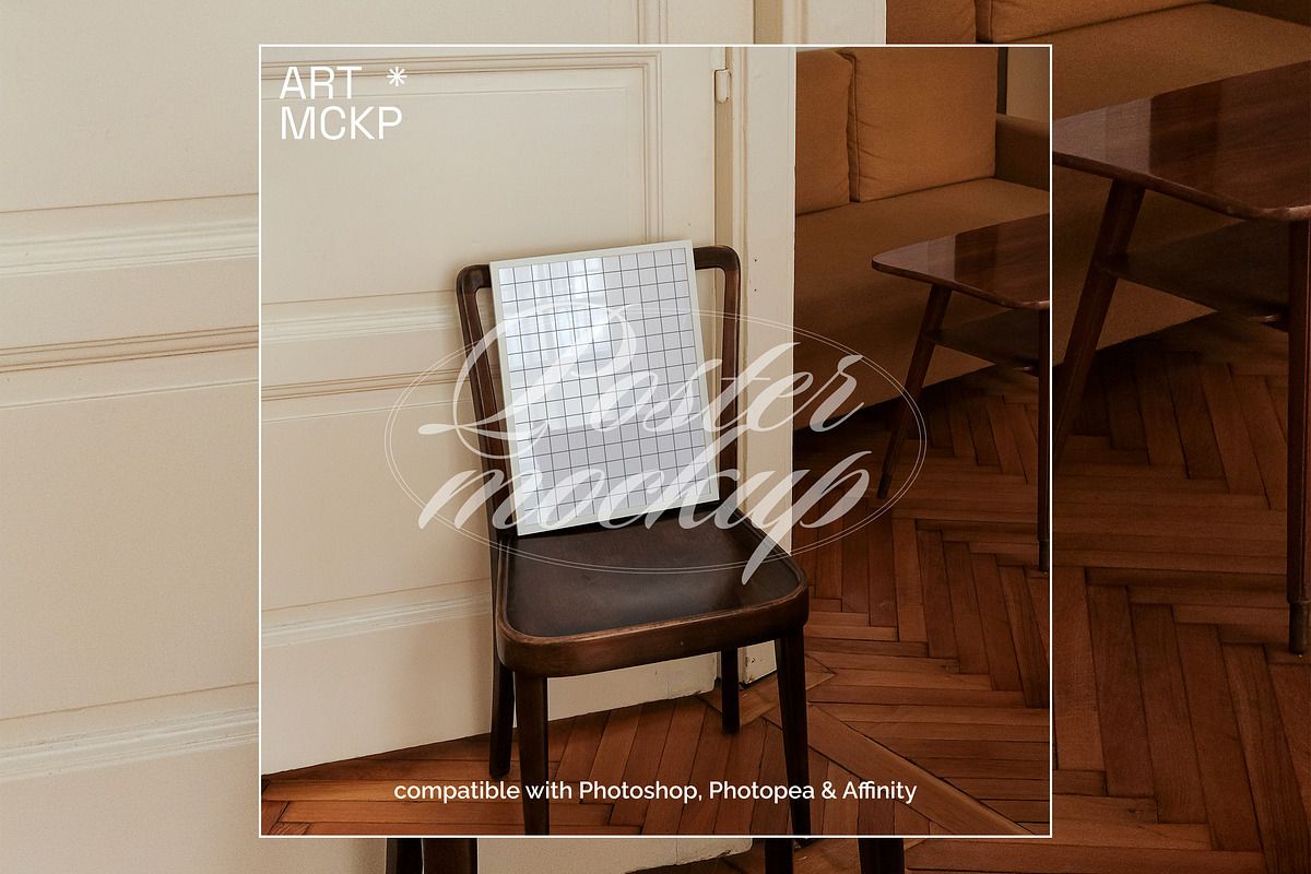 Art frame on a chair interior mockup, a Merchandise Mockup by MCKP*ME (Photo 3 of 3)