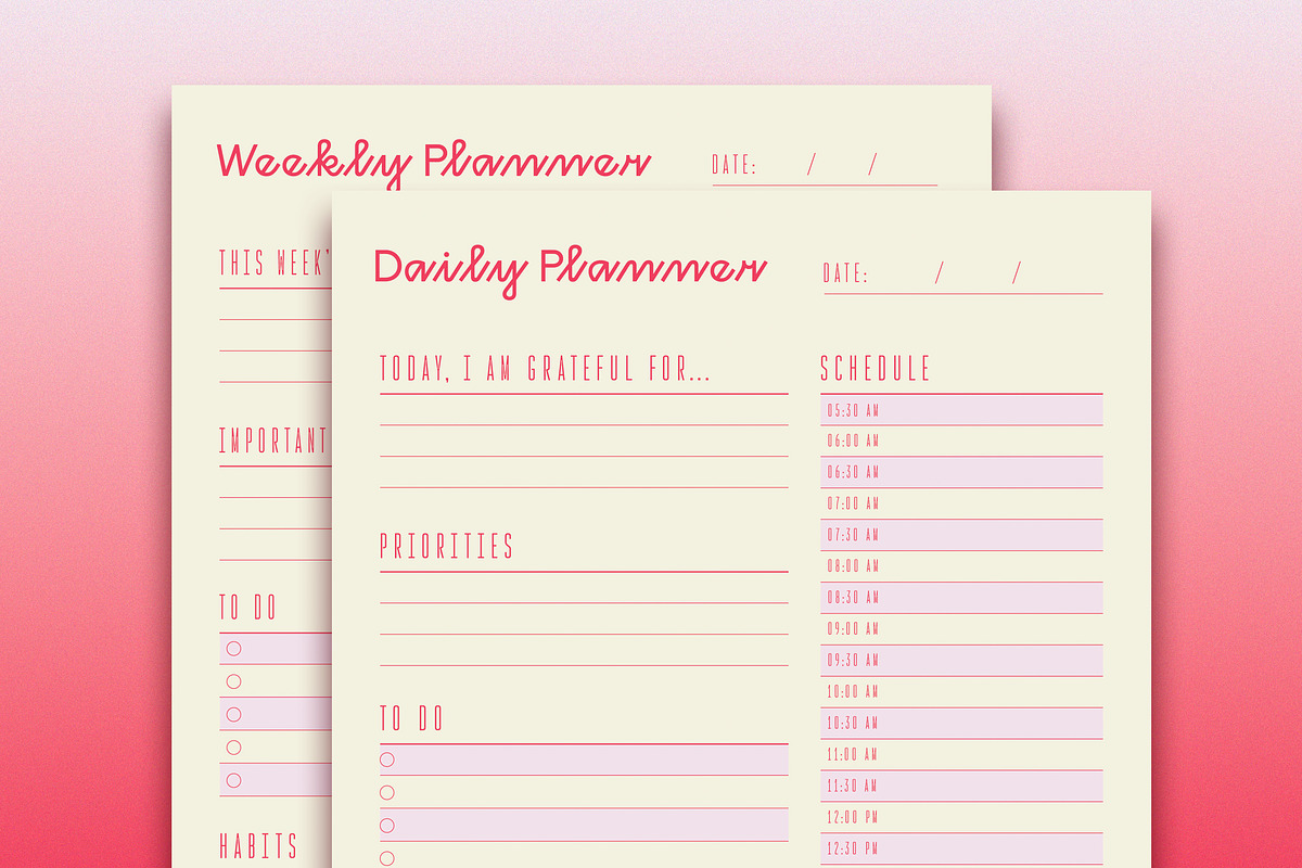 Pink & Cream Minimal Planner, a Print Template by wavebreak