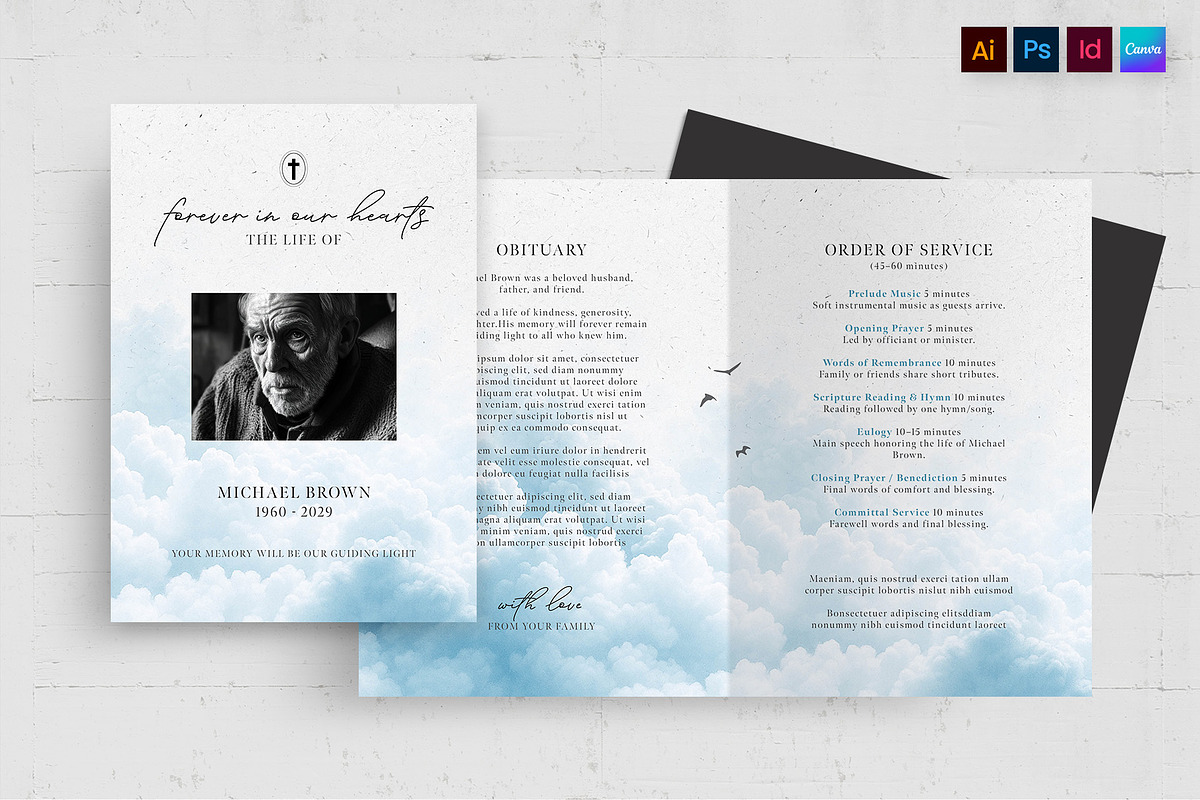 Blue Sky Funeral Program Template, a Flyer Template by BrandPacks (Photo 1 of 5)