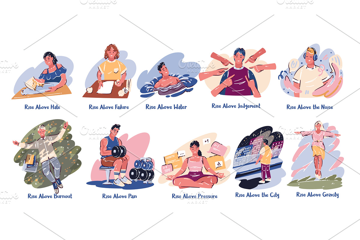 Rise Above People Motivation Set, a Person Illustration by VictoriaSergeeva
