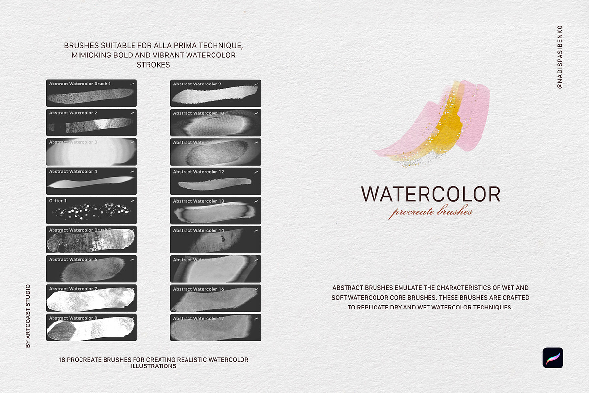 Procreate Abstract Watercolor Tools, a Brush Add-On by Spasibenko Art (Photo 2 of 8)