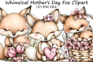 Whimsical Mother's Day Fox Clipart, an Illustration by DreamPrint404