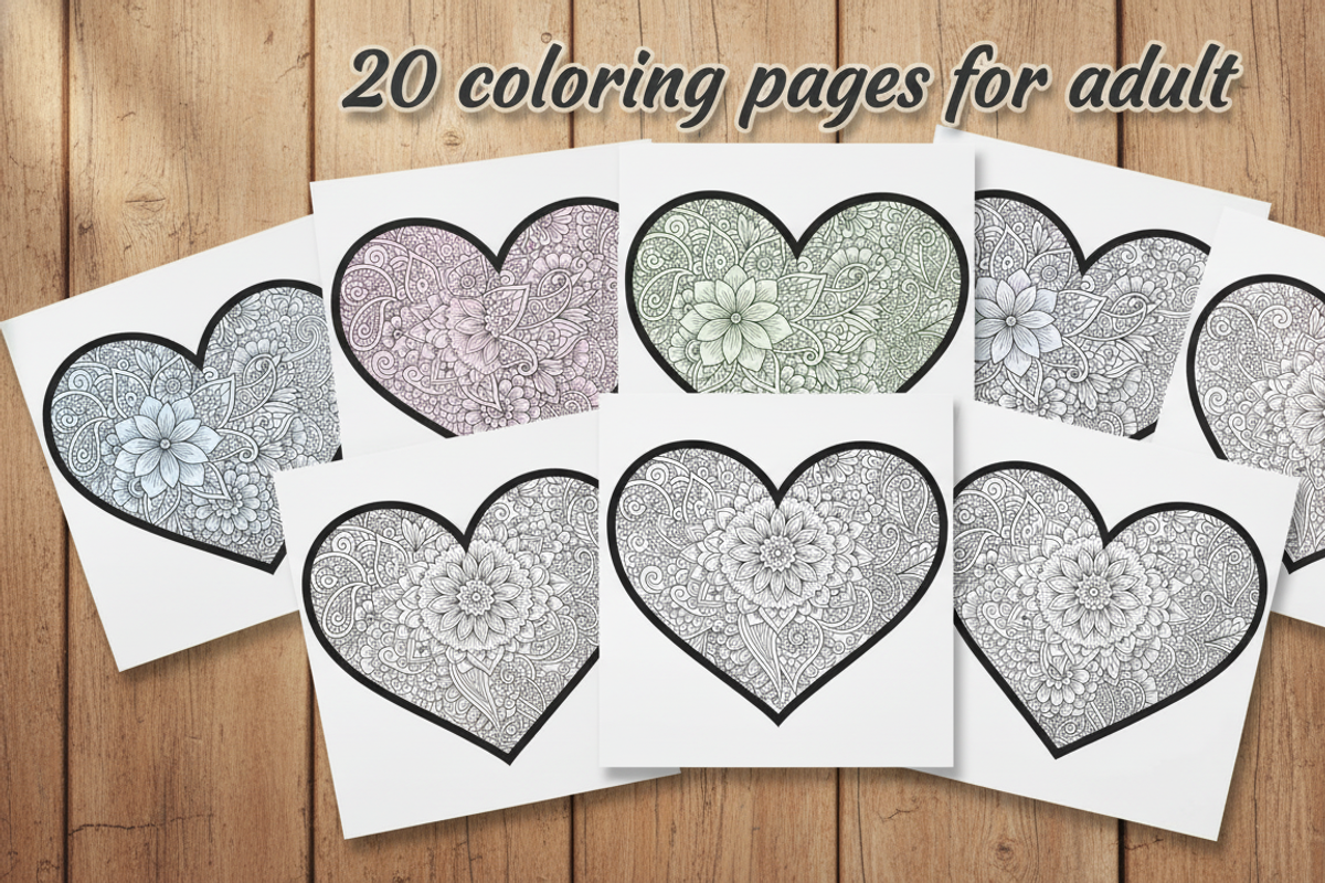 20 Adult Coloring Pages PDF Book, an Illustration by Amazin_art (Photo 1 of 3)