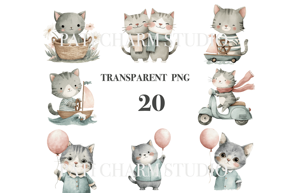 20 Sweet Cat Clipart, an Animal Illustration by Pati Charm Studio (Photo 3 of 8)