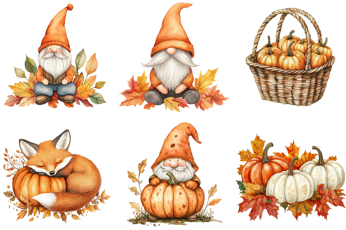 Watercolor Pumpkin Patch Clipart, a Seasonal Illustration by CitraGraphics (Photo 5 of 7)