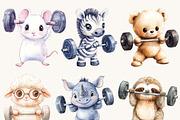 Watercolor Cute Animals Workout, an Animal Illustration by SparkyDesignsUS (Thumbnail 4 of 9)