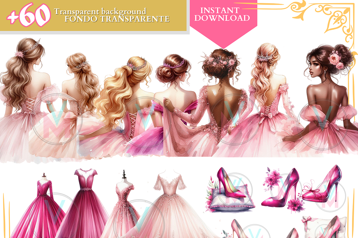 Pink Princess Quinceaera png Dress