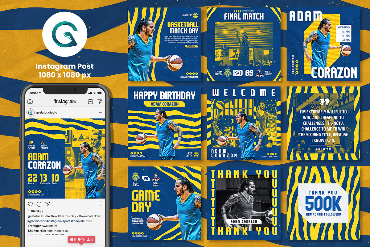Basketball Social Media Pack, a Social Media Template by Geelator Studio (Photo 2 of 5)