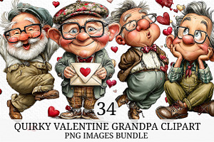 Quirky Valentine Grandpa Clipart, an Illustration by Craft Nest