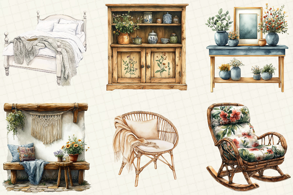 Watercolor Home Furniture Clipart, an Illustration by OK Design (Photo 3 of 5)