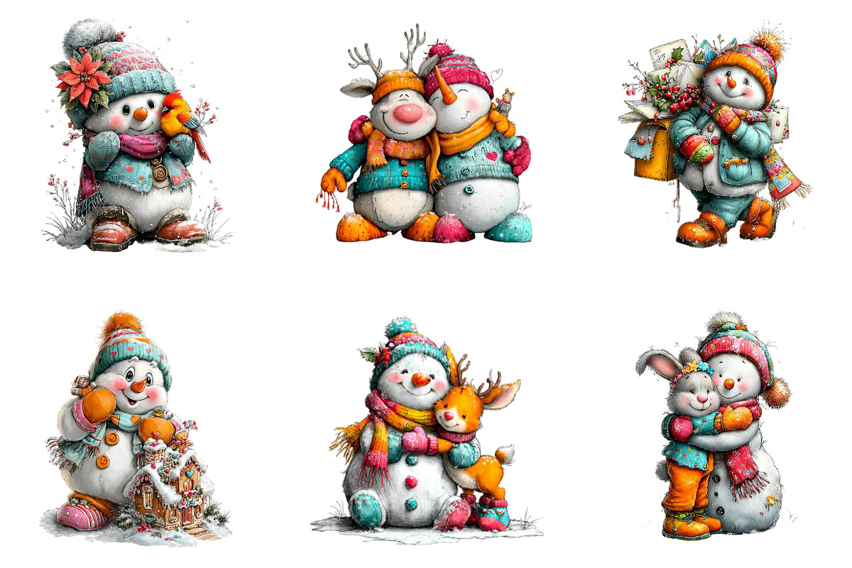 Cute Christmas Snowman Clipart PNG, a Seasonal Illustration by fashionaddict (Photo 2 of 6)