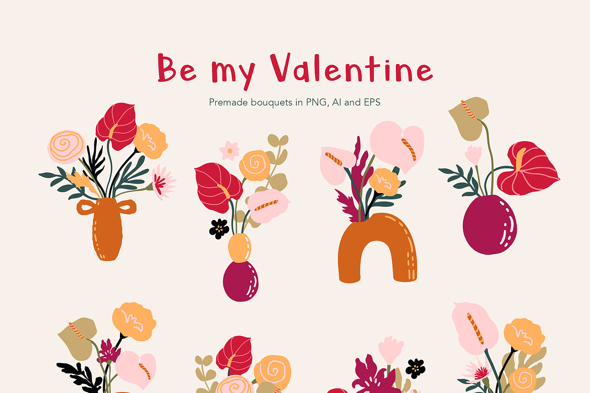 Be my Valentine flowers collection, a Seasonal Illustration by Volha Studio (Photo 6 of 11)