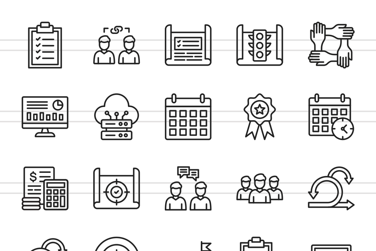 50 Project Management Line Icons, an Icon by IconBunny | Creative Market