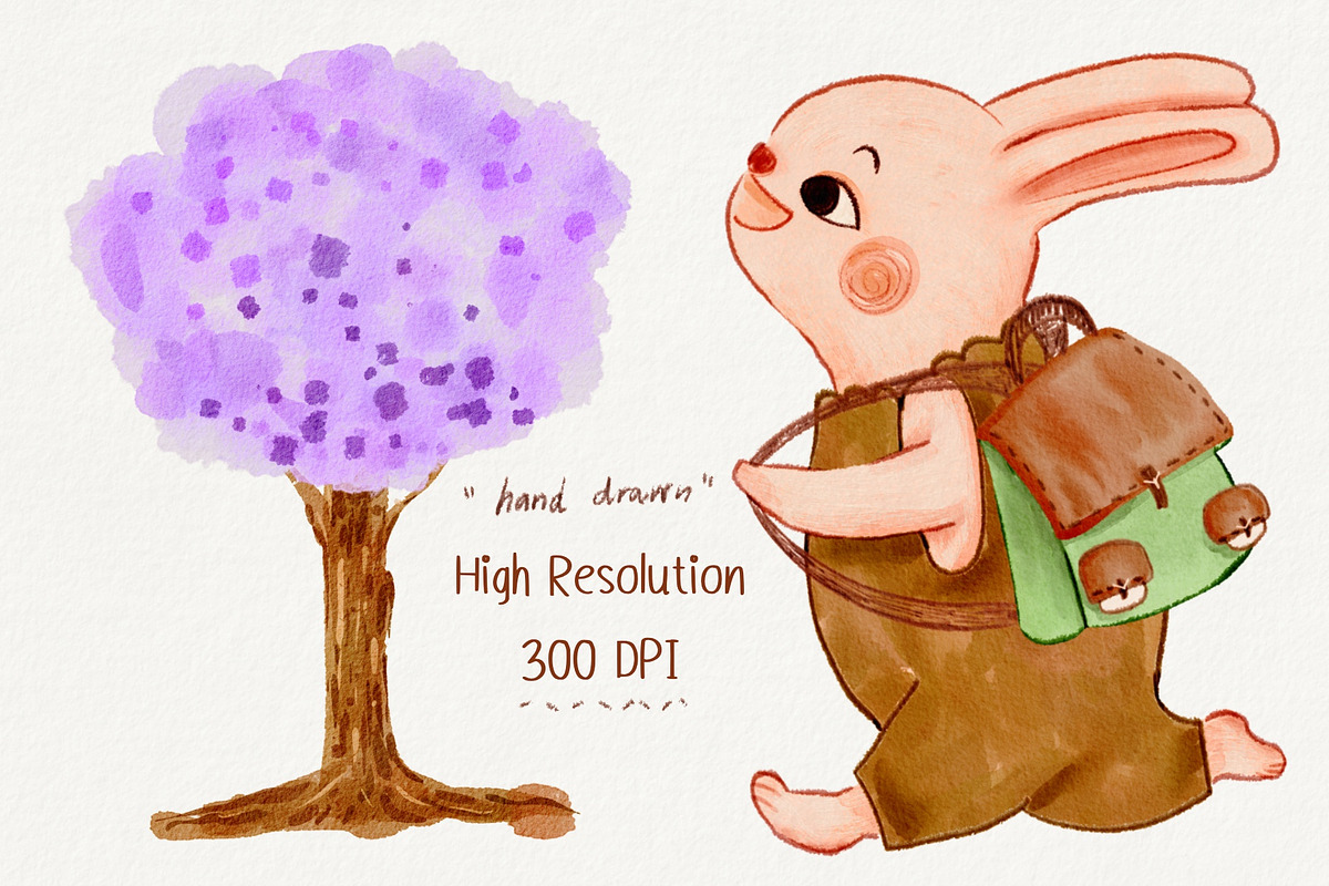 Hello Easter cute watercolor clipart, an Illustration by Annyillustration (Photo 4 of 6)
