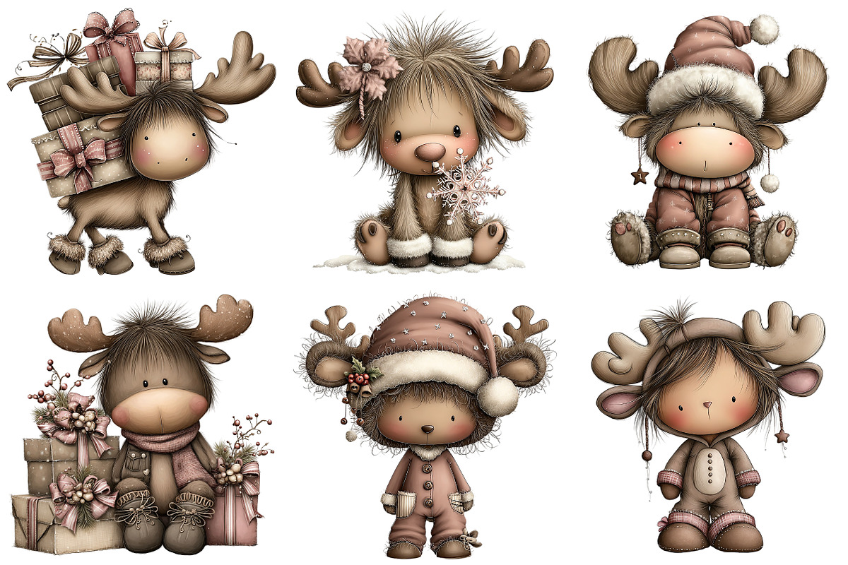 Quirky Christmas Moose Clipart, an Illustration by Craft Nest (Photo 7 of 10)