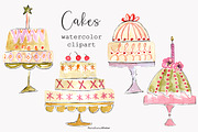 Watercolor Cakes Clipart, an Illustration by MariaScaroniAtelier (Thumbnail 1 of 6)