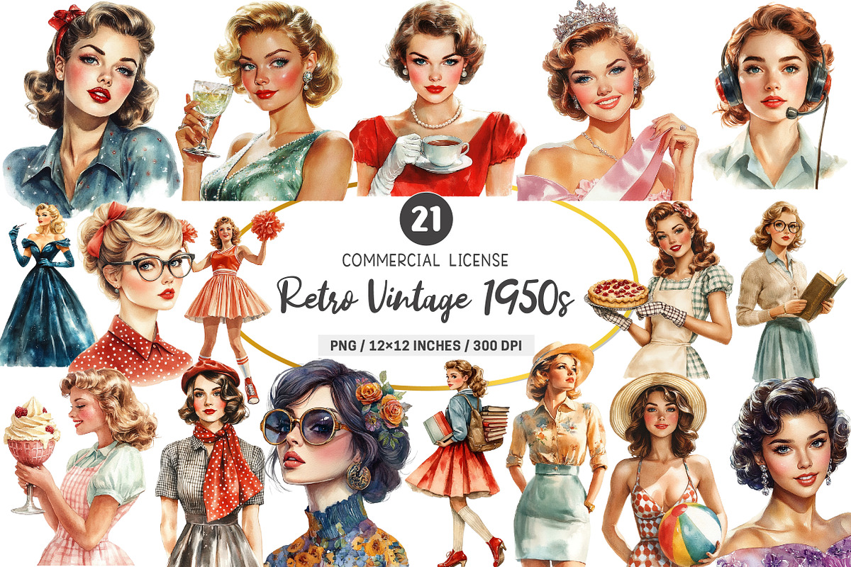 Retro Vintage 1950s PNG, an Illustration by SinaCreation (Photo 1 of 5)