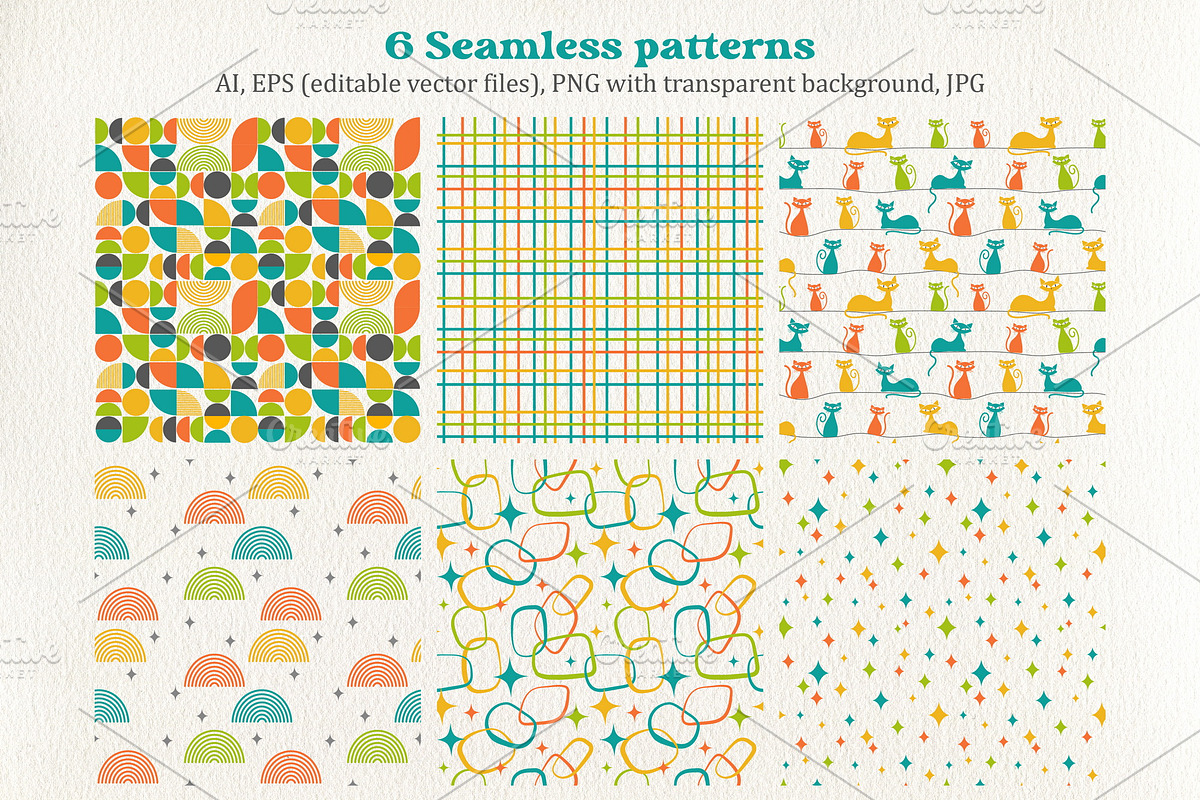 Mid Century Modern Seamless Patterns, a Pattern Graphic by ArtIrisArt (Photo 2 of 7)