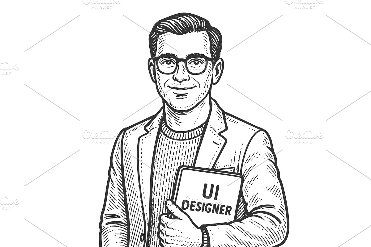 male UI designer holding tablet, a Technology Illustration by AlexArt