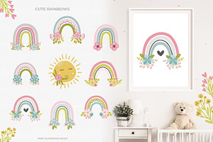 Unicorn Meadow Clipart & Pattern