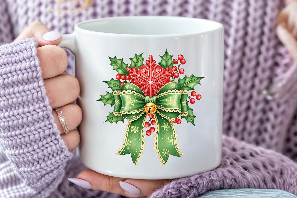 Christmas Holly Bow PNG, an Illustration by Craft Nest (Photo 5 of 6)