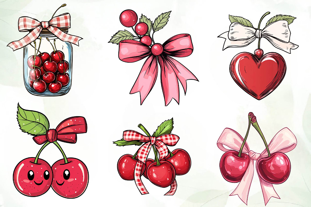 Watercolor Coquette Cherries Bow, an Illustration by CreationArt (Photo 4 of 5)
