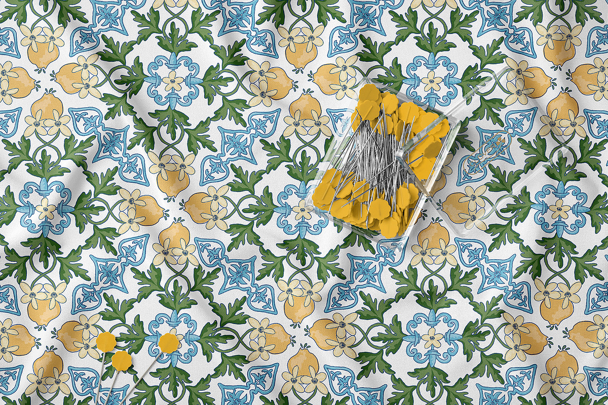 Mediterranean Lemon & Floral Pattern, a Pattern Graphic by StudioGlouna