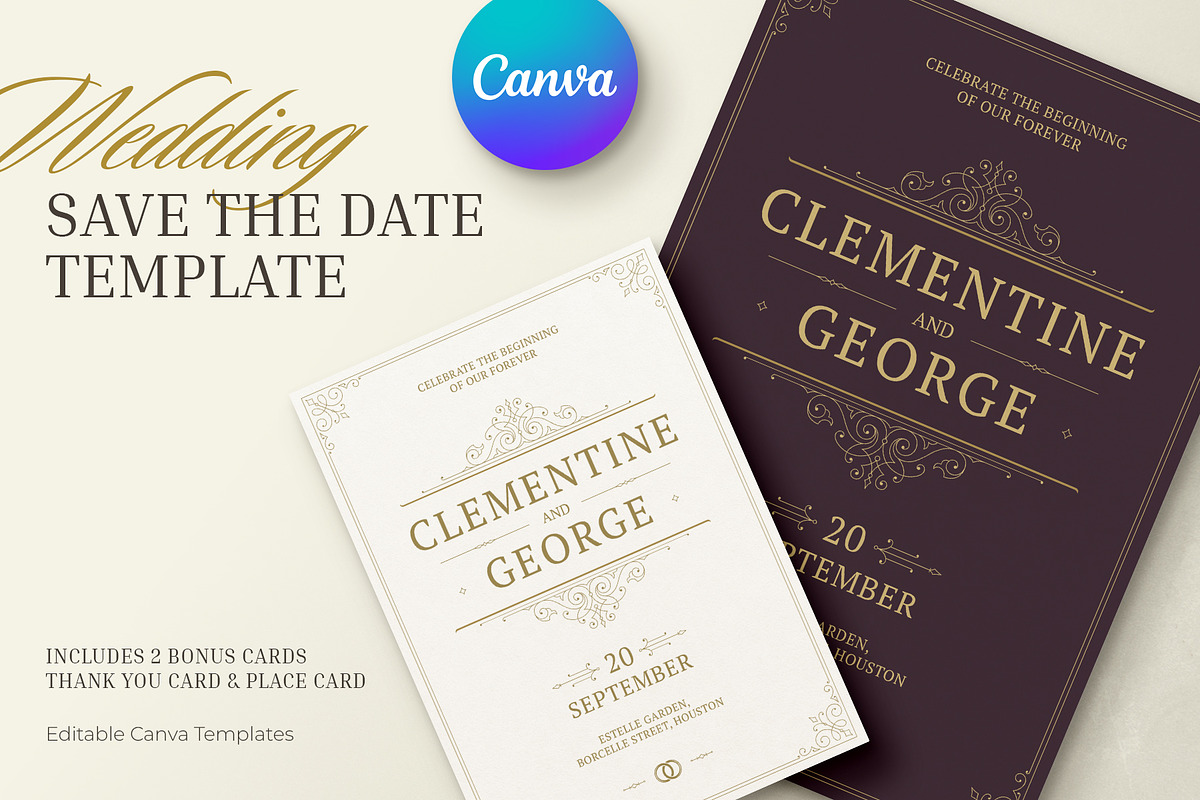 Ornate Save the Date Canva Template, an Invitation Template by Vasya Kobelev (Photo 1 of 7)