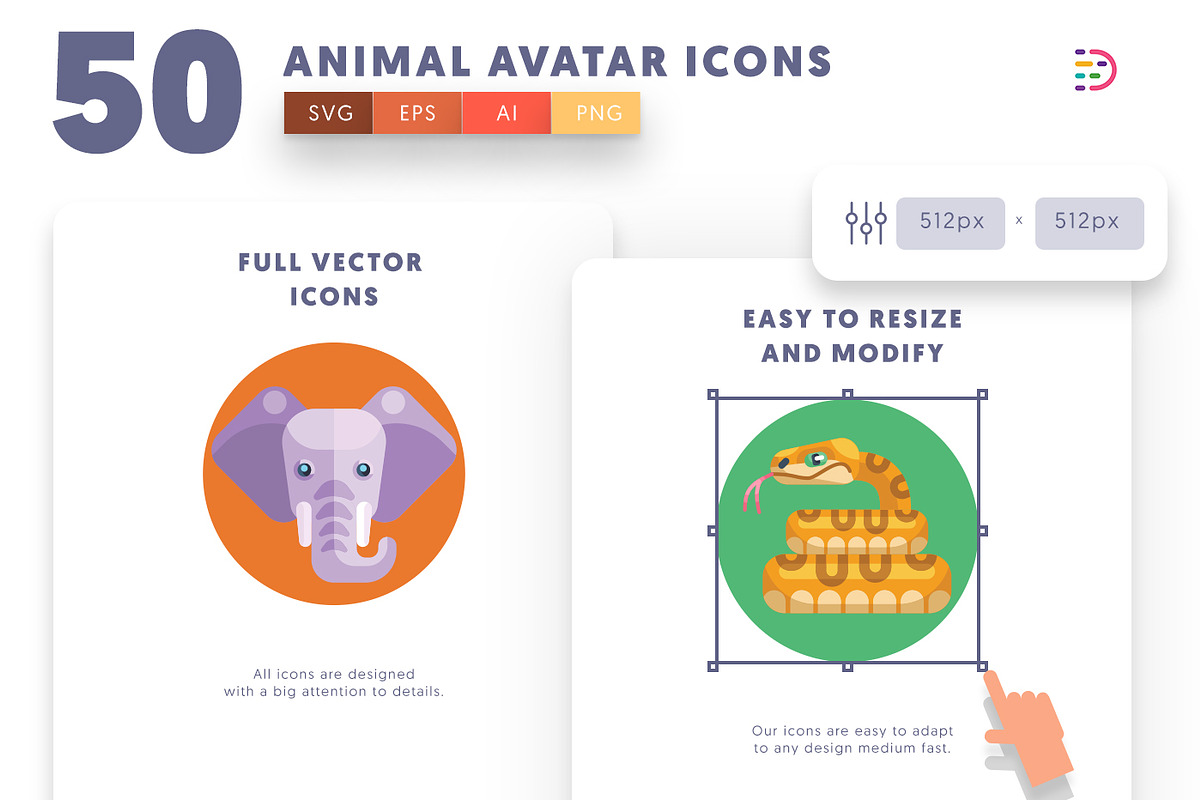 50 Animal Avatar Icons, an Outline Icon by Dighital (Photo 4 of 9)