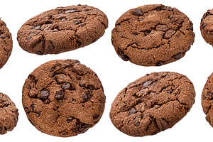 Chocolate cookies isolated on white, a Food & Drink Photo by Max Lashcheuski