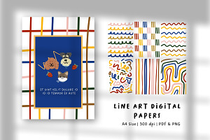 Playful Line Art Digital Papers, a Background Graphic by The Journey Atelier