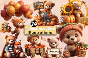 Autumn Teddy Bear Sublimation Clipa, an Illustration by SVGArt