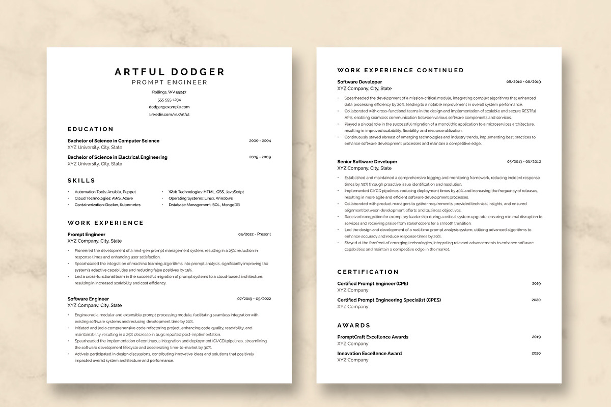 Prompt Engineer Resume Template preview 3