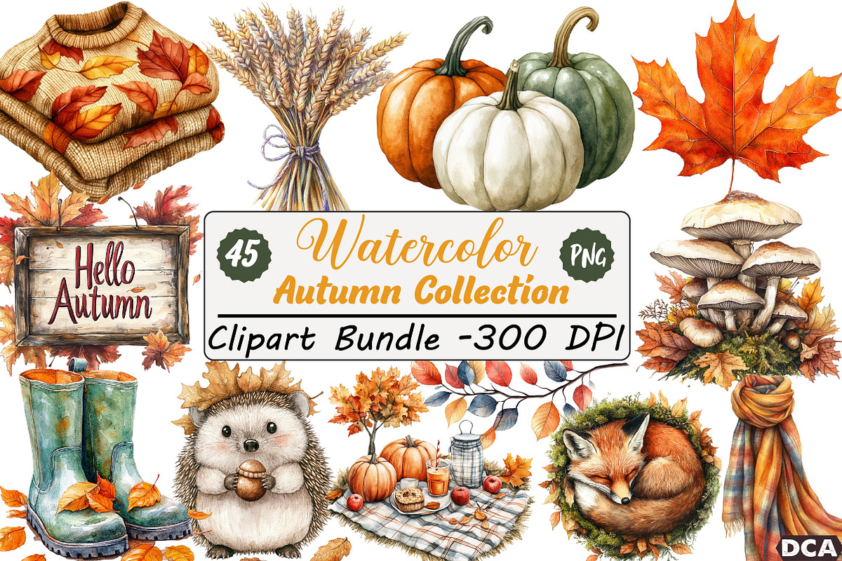 Autumn Collection Clipart Bundle, an Illustration by DreamCafeArt (Photo 1 of 5)