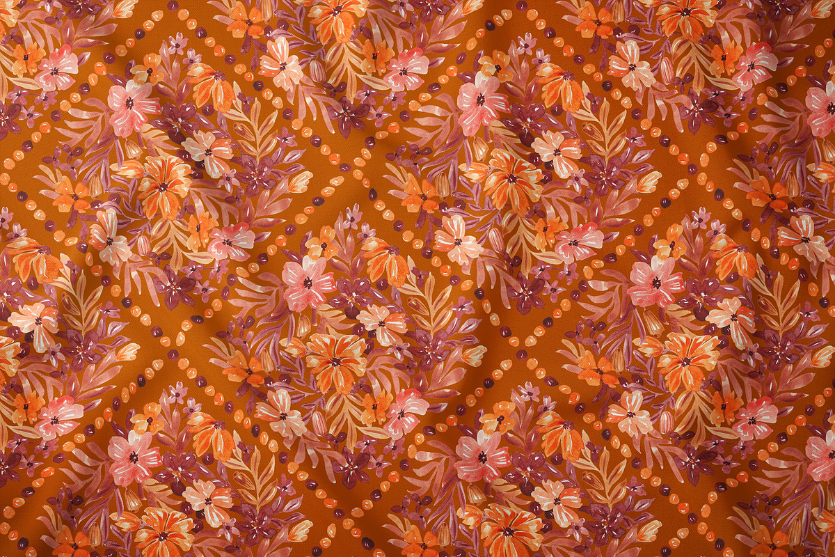 Watercolor Fall Floral Grid Pattern, a Pattern Graphic by SirenaArt (Photo 6 of 12)