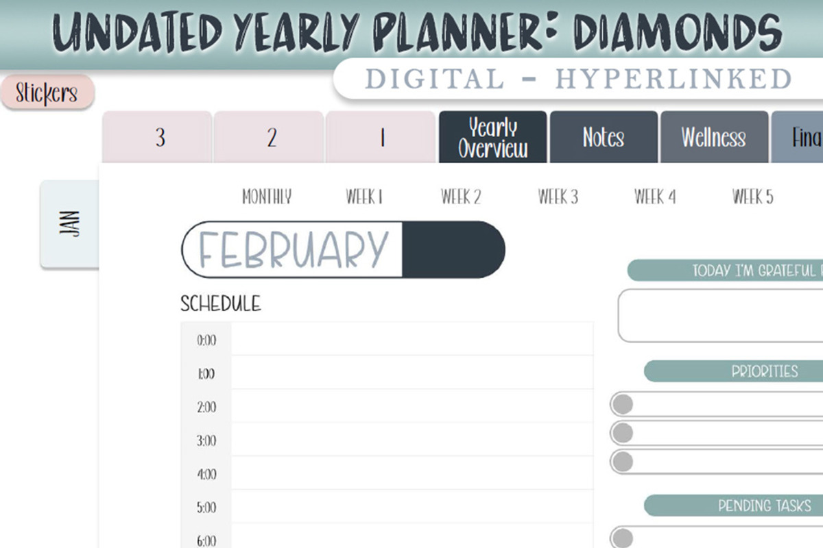 Undated Digital Planner - Diamonds, a Stationery Template by Brenda Avila Designs (Photo 3 of 4)