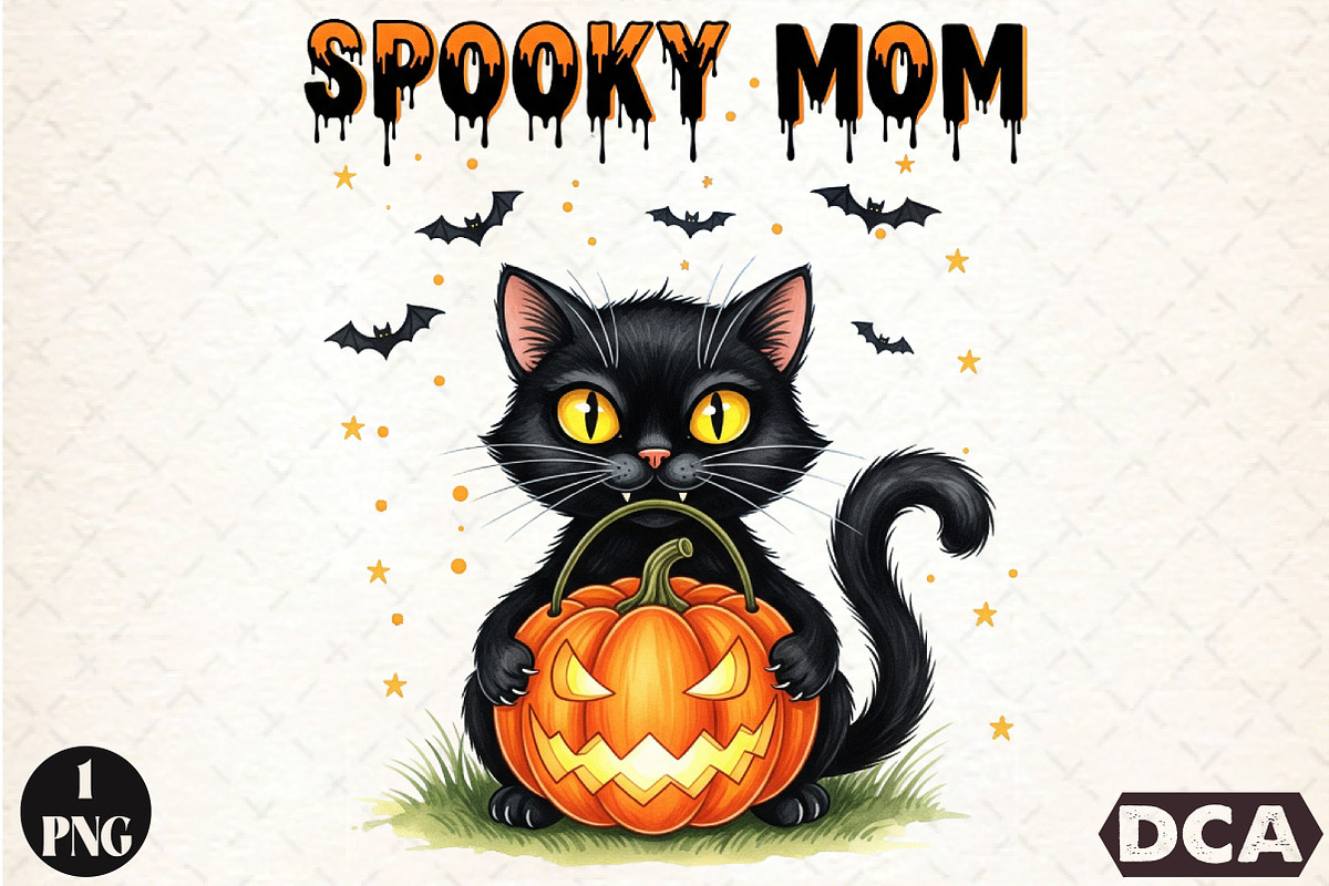 Spooky Mom Cat Halloween Mom Png, an Illustration by DreamCafeArt (Photo 1 of 6)