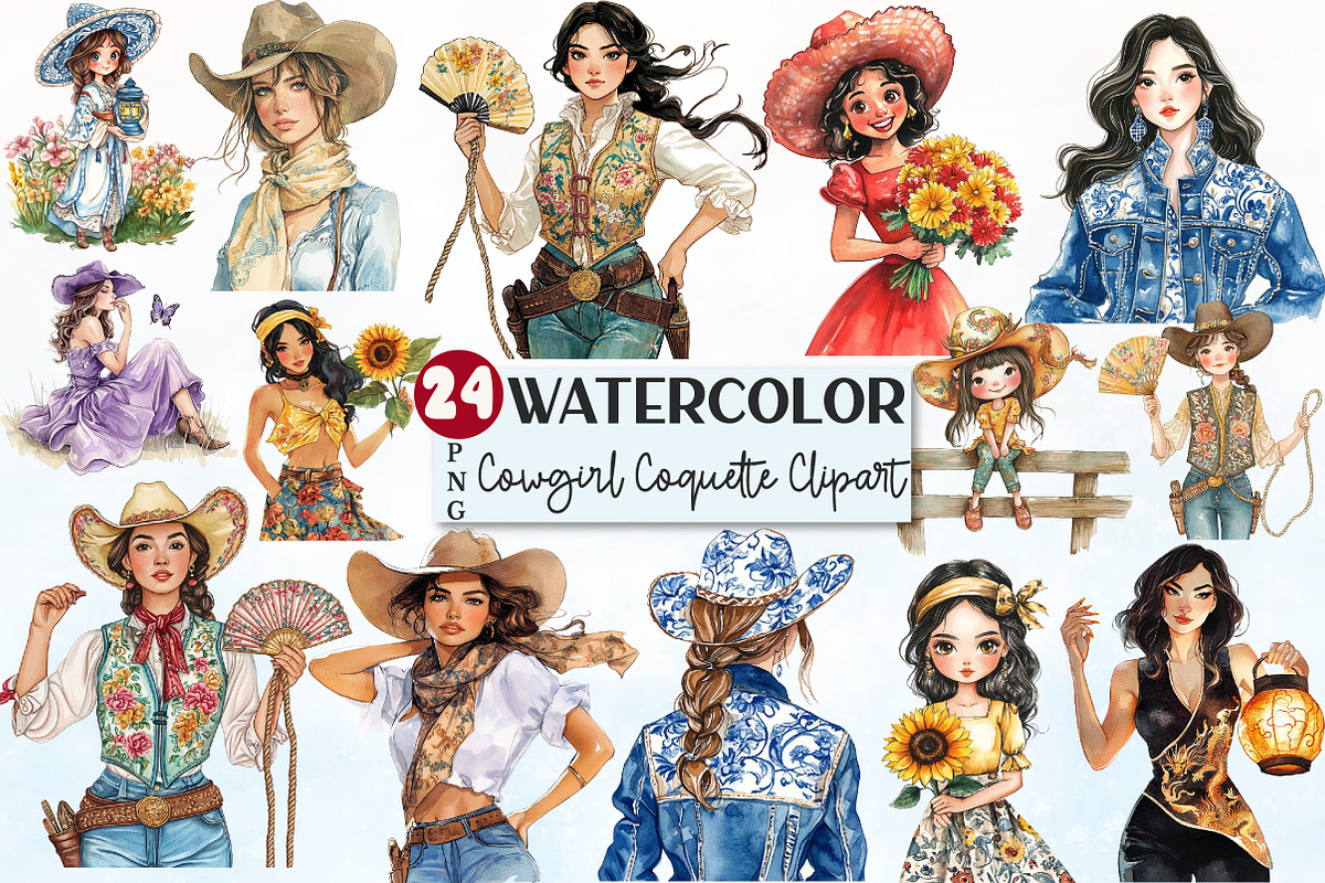 Chinoiserie Cowgirl Coquette Clipart, an Illustration by Rose Art (Photo 1 of 4)