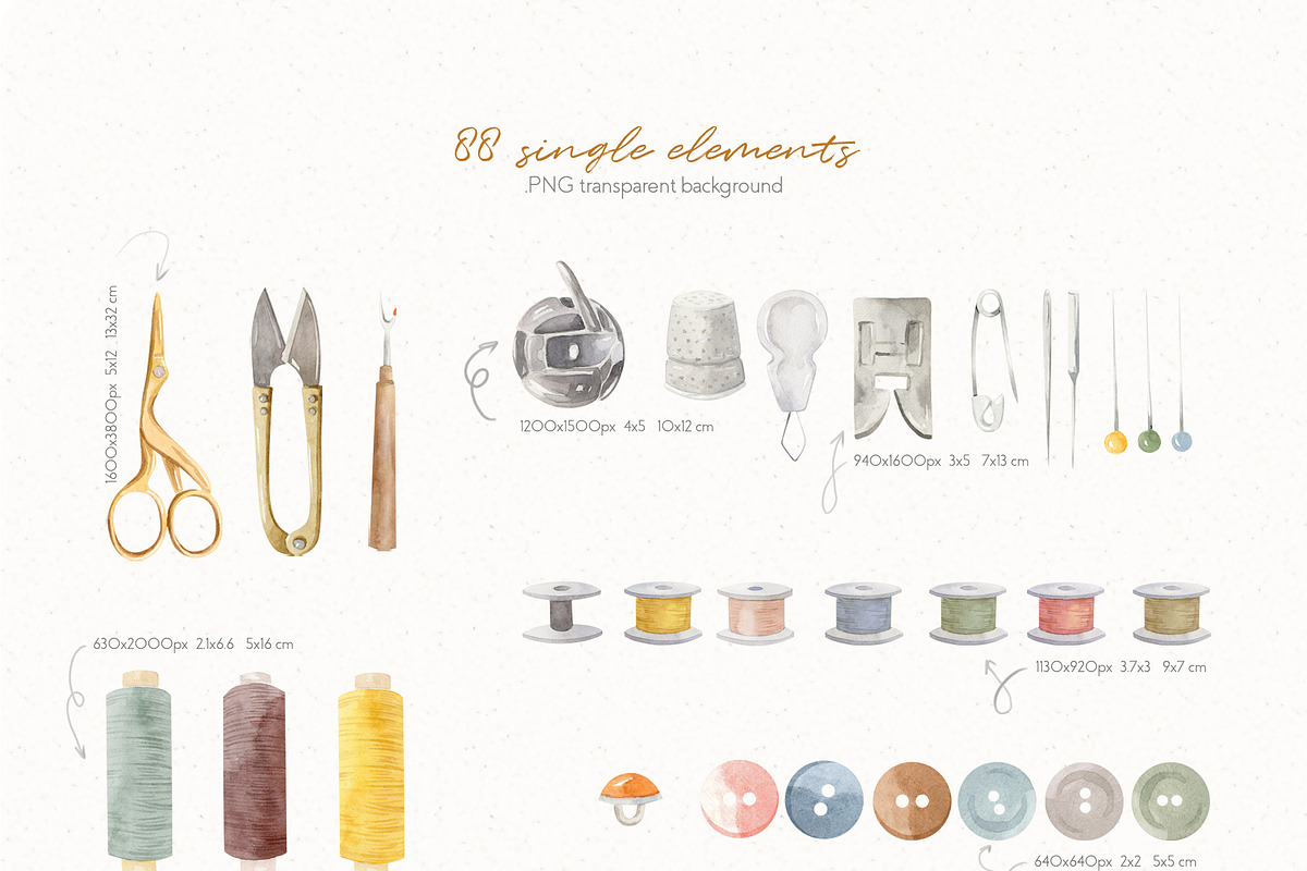 Sewing Supplies Clipart, an Illustration by Julia M. Watercolor (Photo 4 of 13)